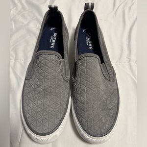 Sperry Top Side Women Seaside Quilted Suede Slip on Sneakers Gray 8 Memory Foam